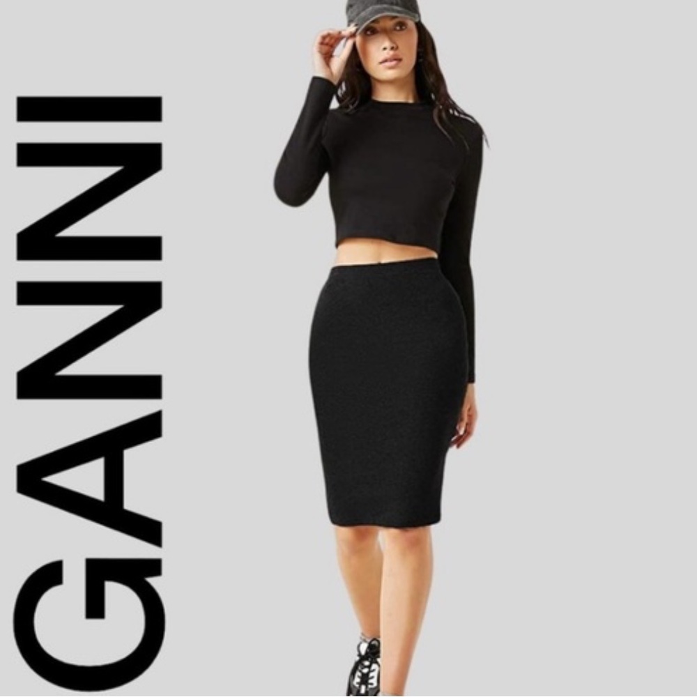 Ganni Black Textured Pencil Skirt
